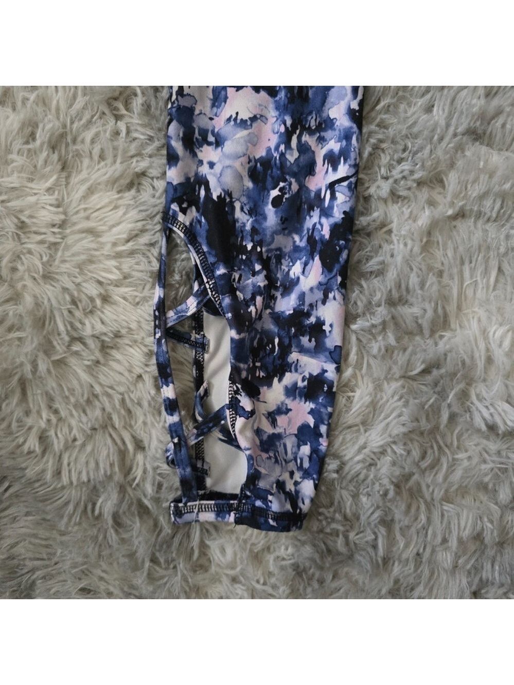 GAIAM High Rise Active Leggings XS Blue | Lattice Cutout Yoga Workout Pants - Picture 8 of 13